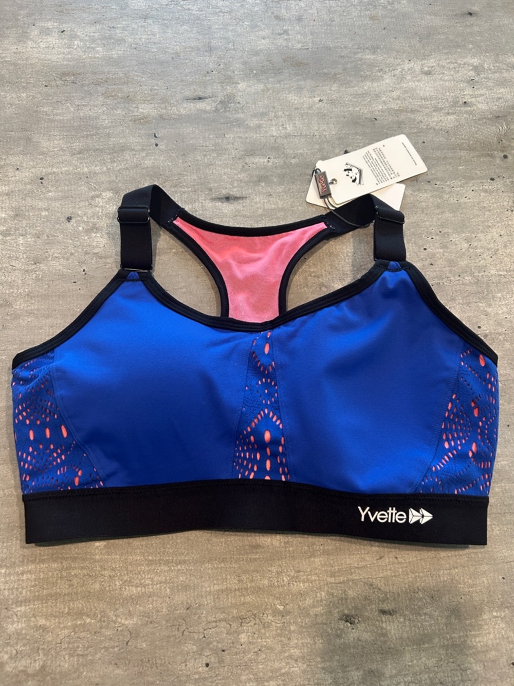 Yvette  Sports Bra in Blue with Pink Lining size 36(D-F) Medium